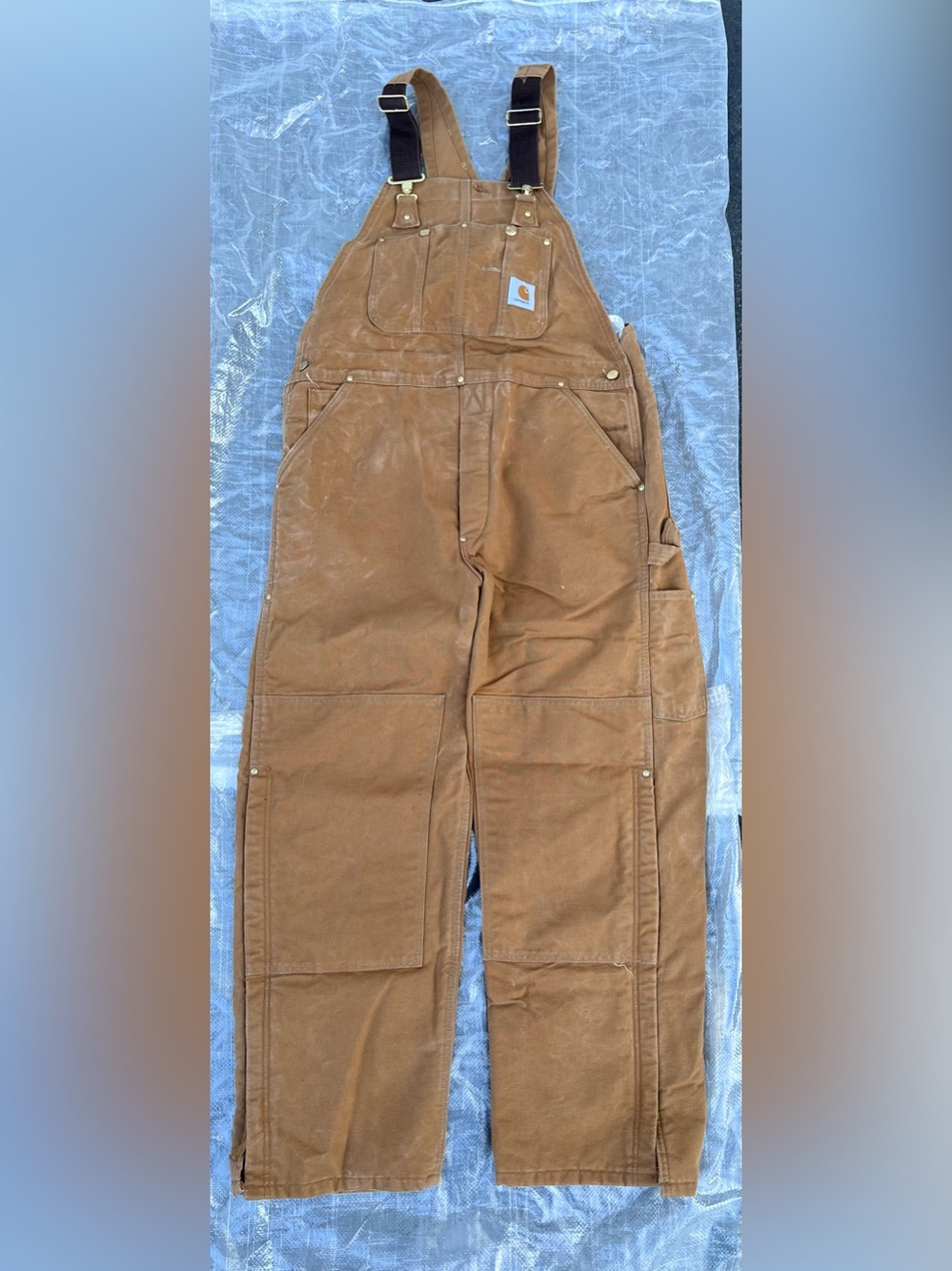Carhartt insulated Men's Brown Duck Carpenter Overalls Sz 38x30